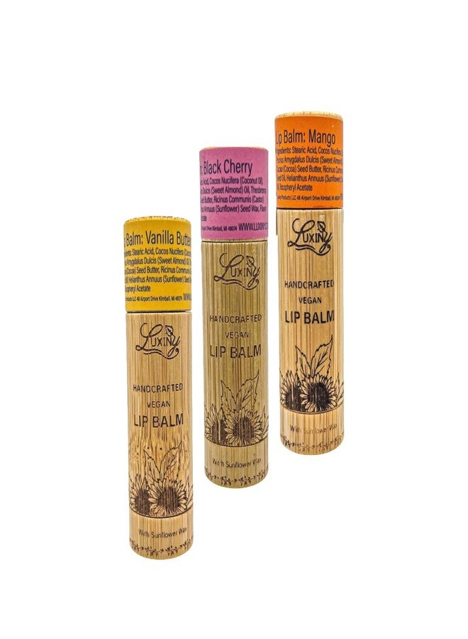 Luxiny Lip Balm 3-Pack – Vegan, Natural Moisturizing Lip Care in Bamboo Tubes with Sunflower Wax and Vitamin E (.15, Vanilla Buttercream, Mango, Black Cherry) - Image 1